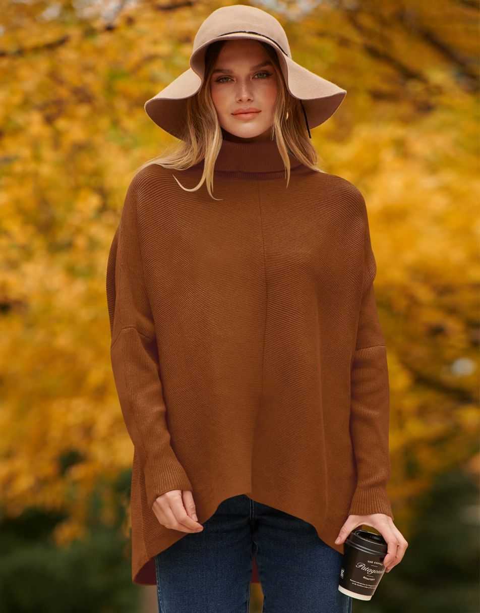 ANRABESS Oversized Batwing Sleeve Turtleneck Knit Pullover