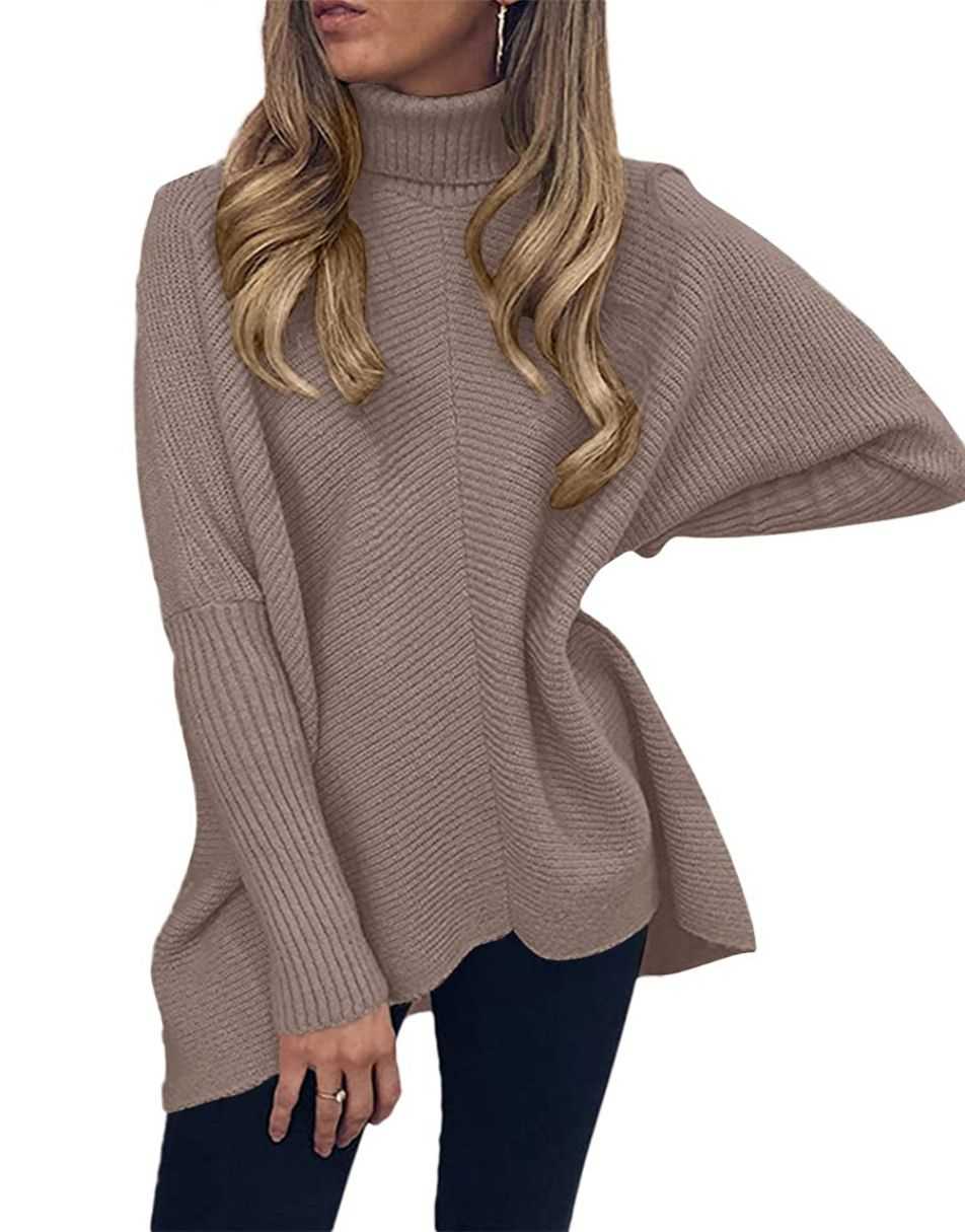 ANRABESS Oversized Batwing Sleeve Turtleneck Knit Pullover