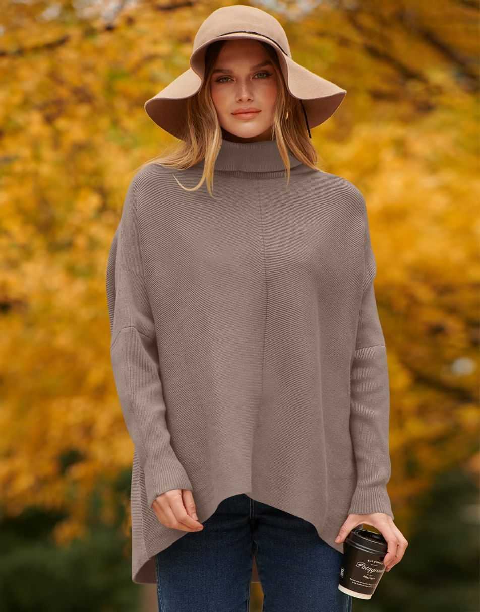 ANRABESS Oversized Batwing Sleeve Turtleneck Knit Pullover