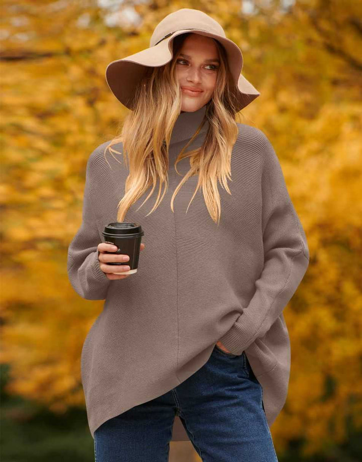ANRABESS Oversized Batwing Sleeve Turtleneck Knit Pullover