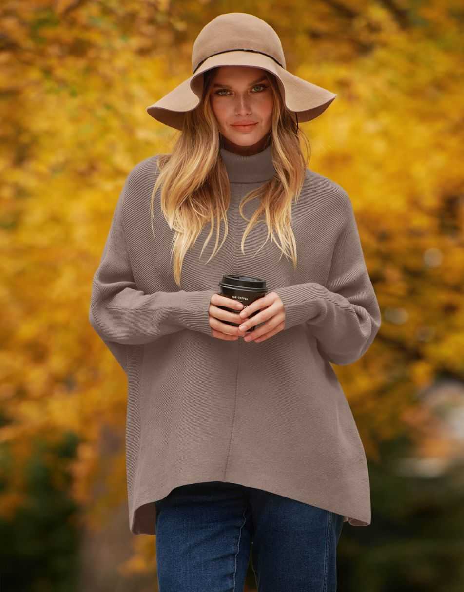 ANRABESS Oversized Batwing Sleeve Turtleneck Knit Pullover