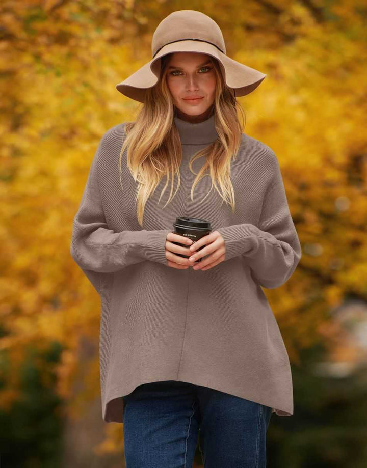 ANRABESS Oversized Batwing Sleeve Turtleneck Knit Pullover
