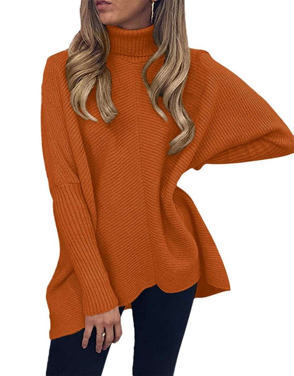 ANRABESS Oversized Batwing Sleeve Turtleneck Knit Pullover
