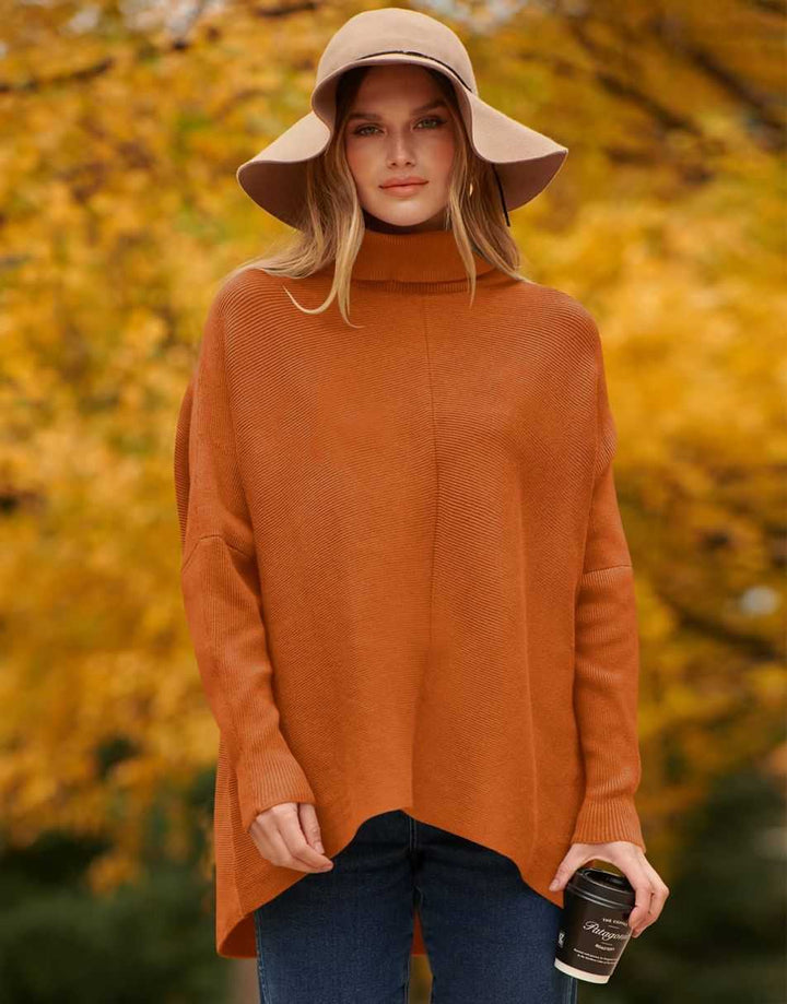 ANRABESS Oversized Batwing Sleeve Turtleneck Knit Pullover