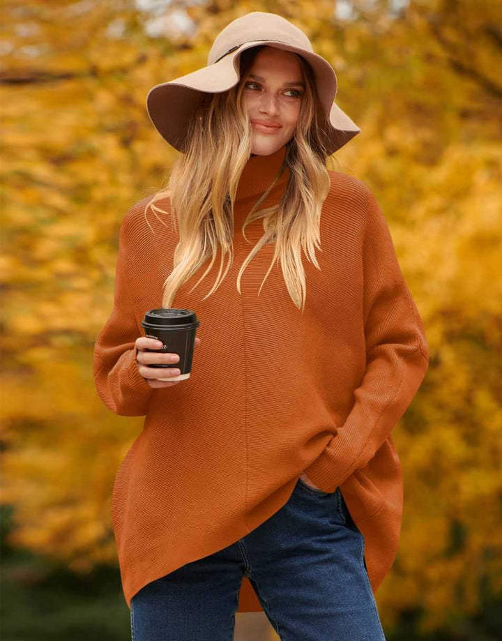 ANRABESS Oversized Batwing Sleeve Turtleneck Knit Pullover