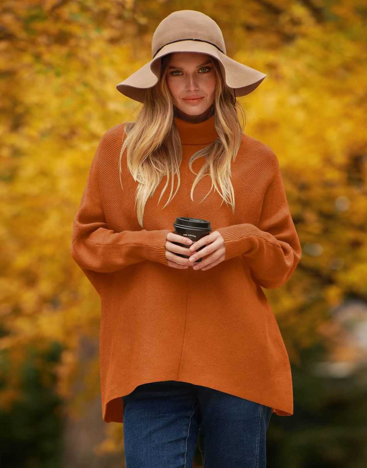 ANRABESS Oversized Batwing Sleeve Turtleneck Knit Pullover