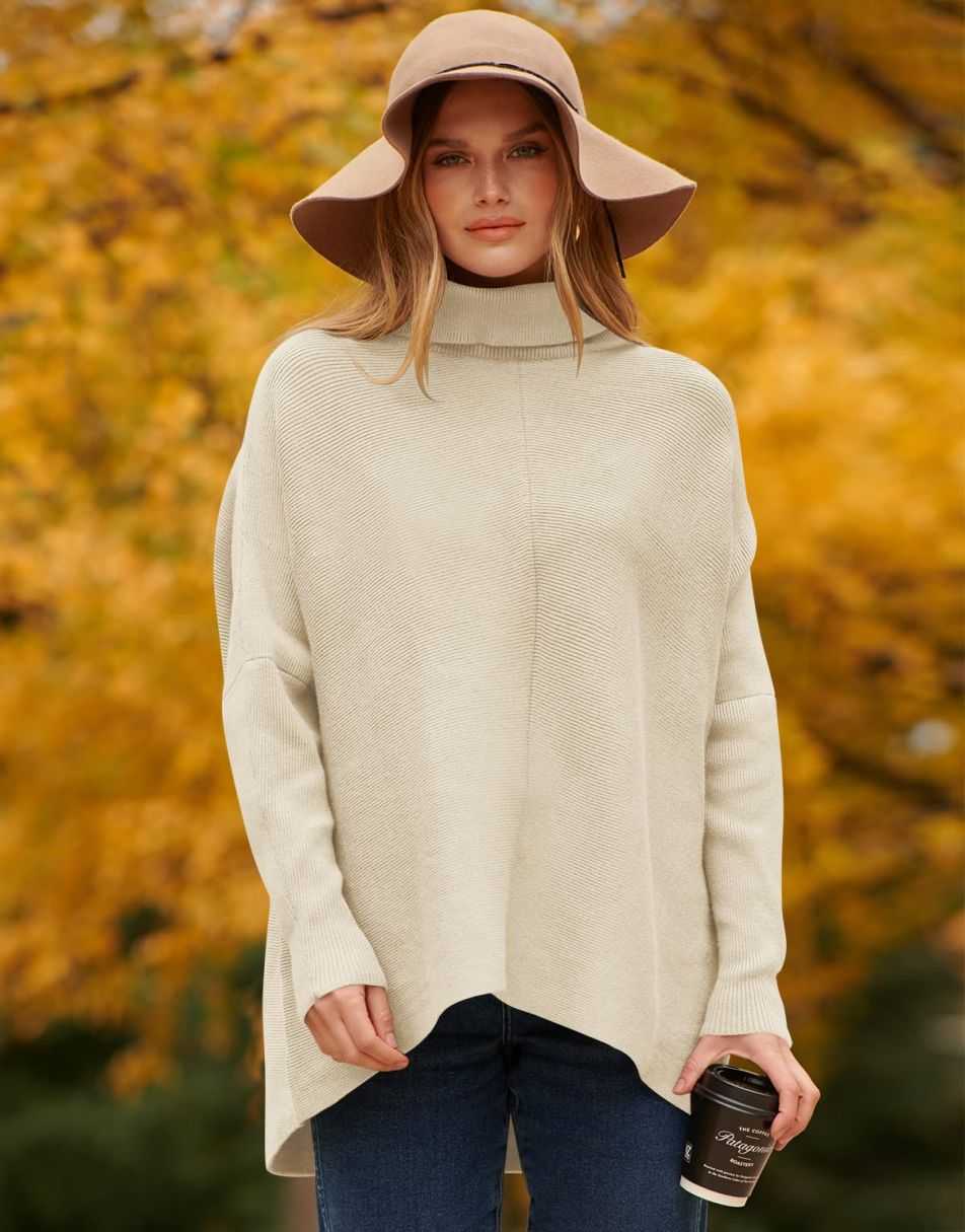 ANRABESS Oversized Batwing Sleeve Turtleneck Knit Pullover
