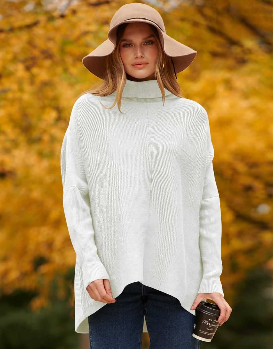 ANRABESS Oversized Batwing Sleeve Turtleneck Knit Pullover
