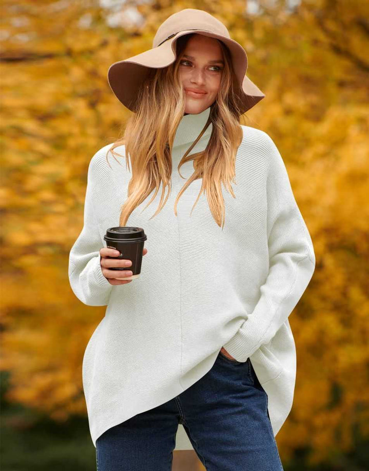ANRABESS Oversized Batwing Sleeve Turtleneck Knit Pullover