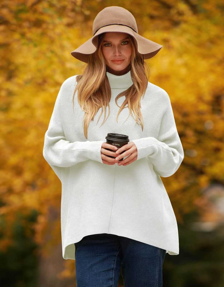 ANRABESS Oversized Batwing Sleeve Turtleneck Knit Pullover