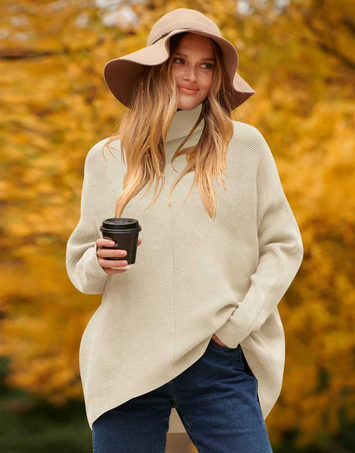 ANRABESS Oversized Batwing Sleeve Turtleneck Knit Pullover