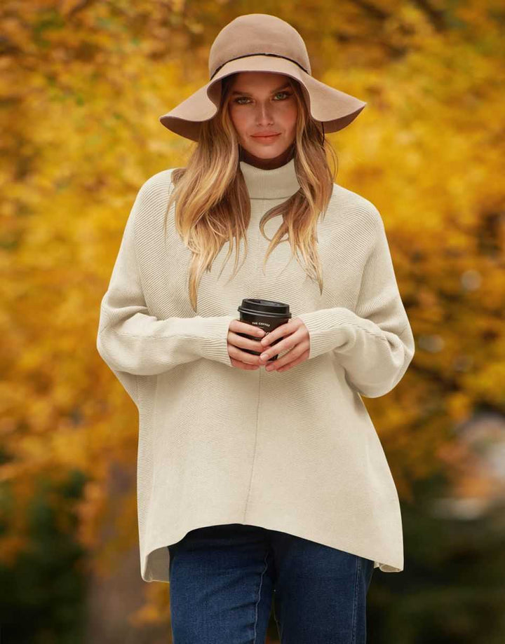 ANRABESS Oversized Batwing Sleeve Turtleneck Knit Pullover