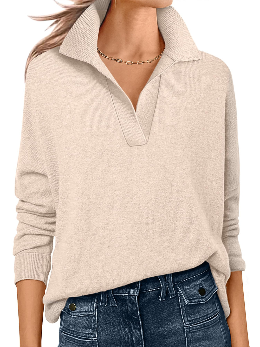 ANRABESS Women's Lightweight Polo V-Neck Knit Sweater