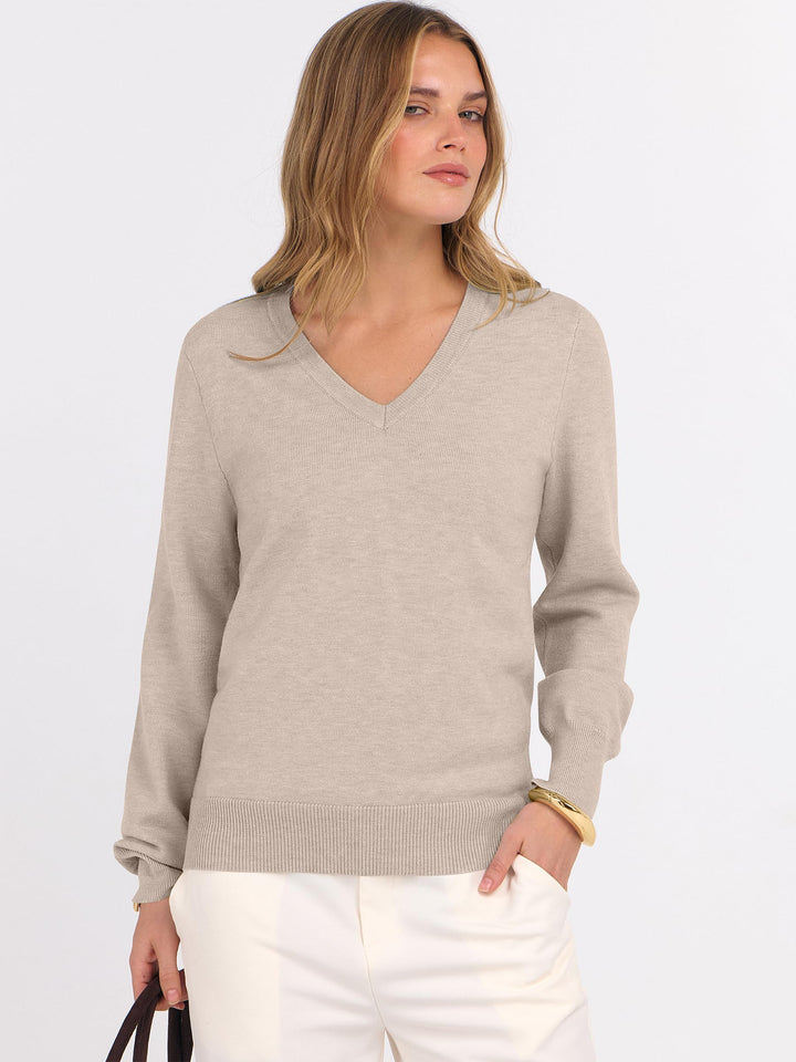 ANRABESS Women's Wool Blend V-Neck Long Sleeve Sweater