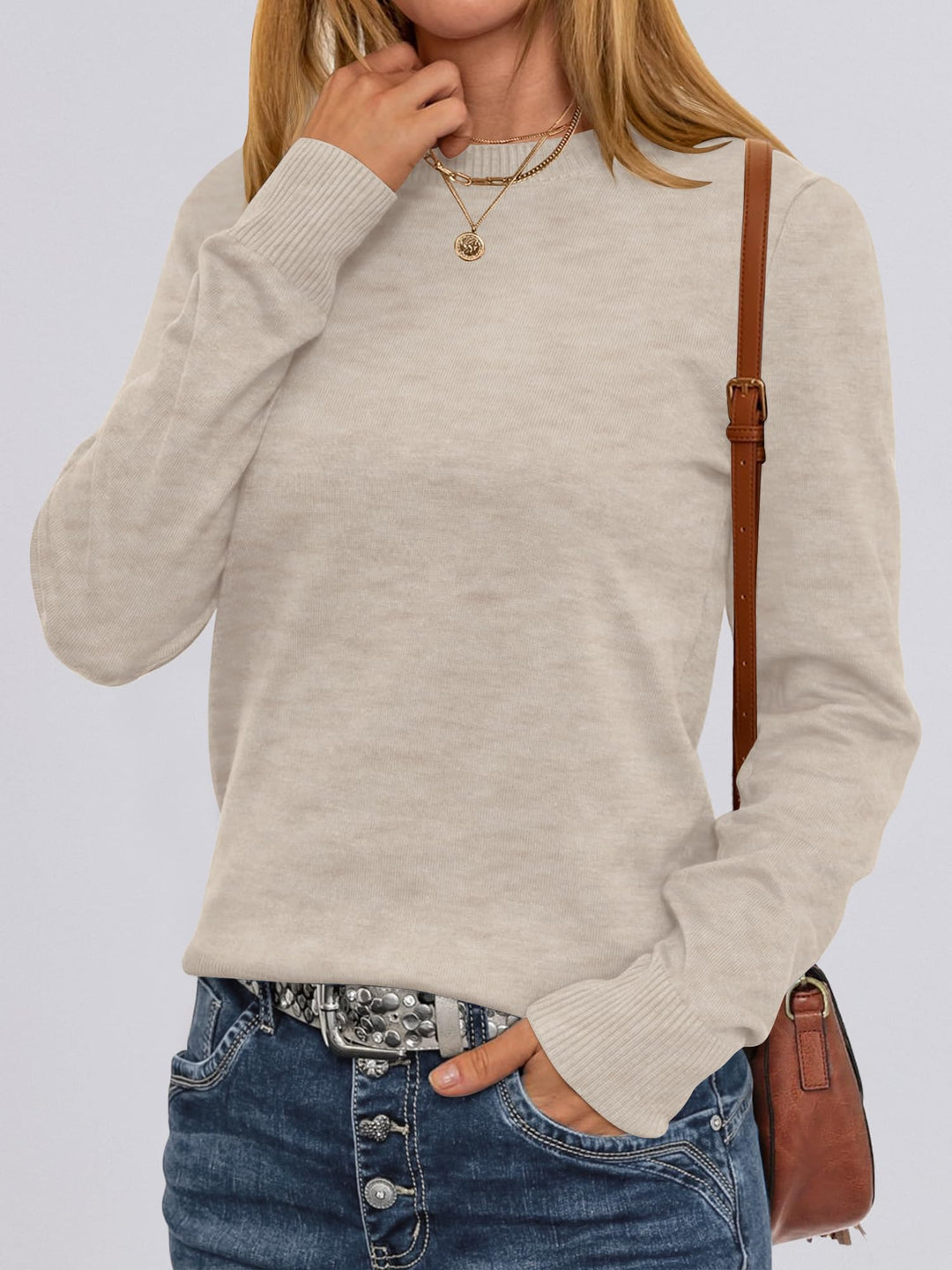 ANRABESS Women's Lightweight Crewneck Loose Sweater