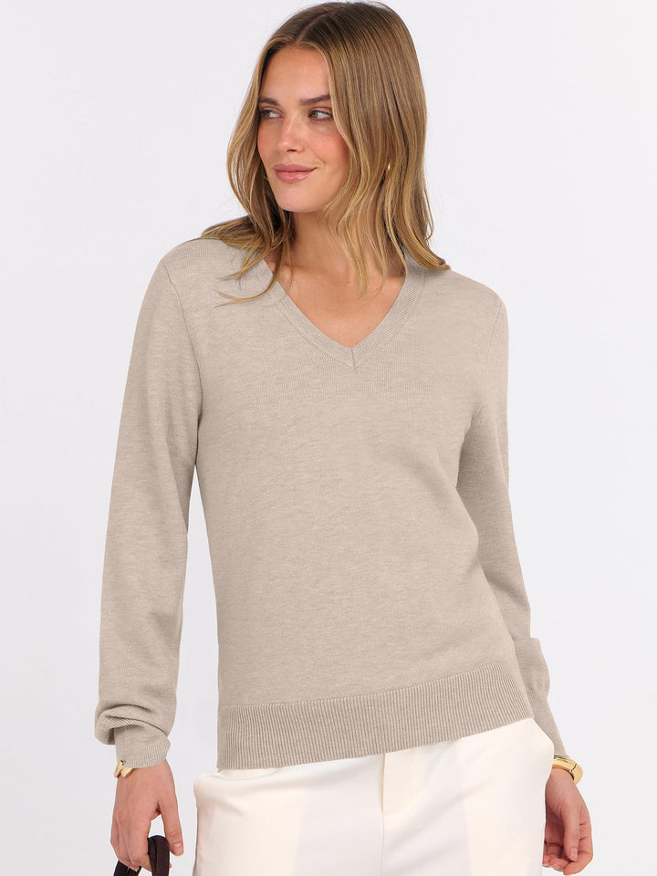 ANRABESS Women's Wool Blend V-Neck Long Sleeve Sweater