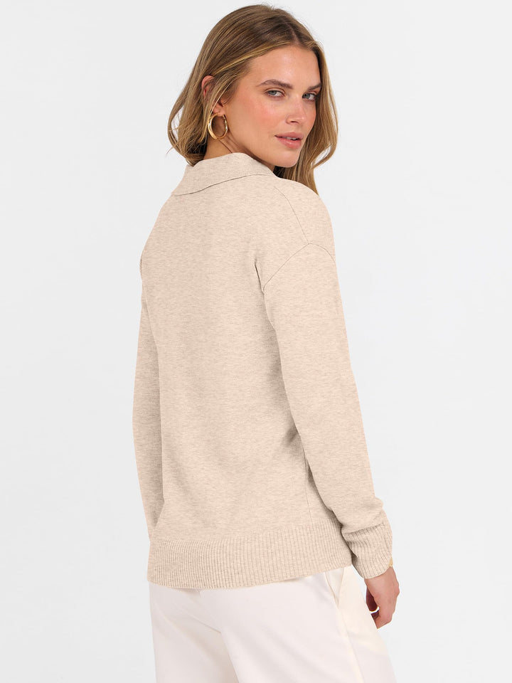 ANRABESS Women's Lightweight Polo V-Neck Knit Sweater