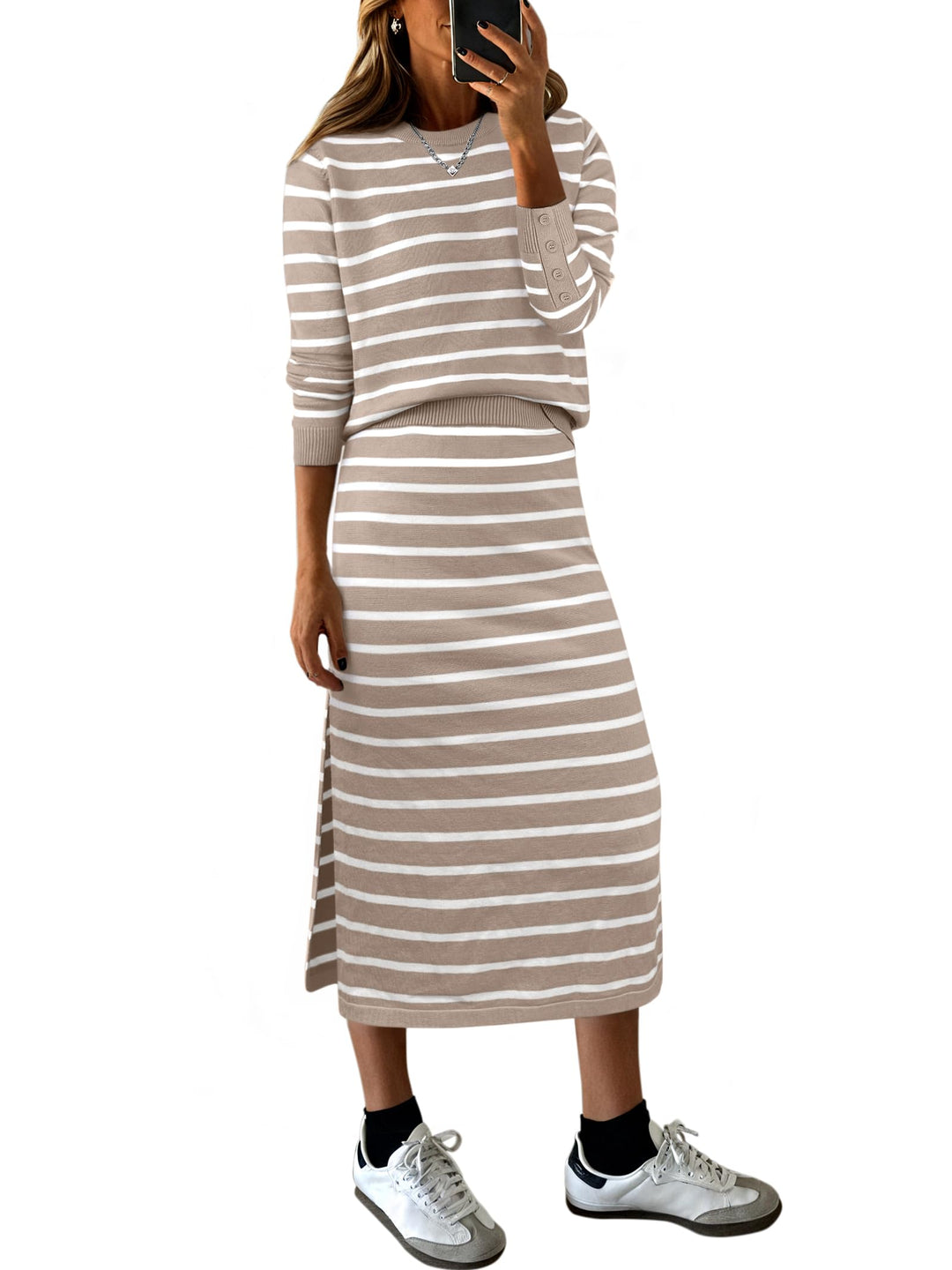 ANRABESS Lounge & Travel 2-Piece Striped Knit Set