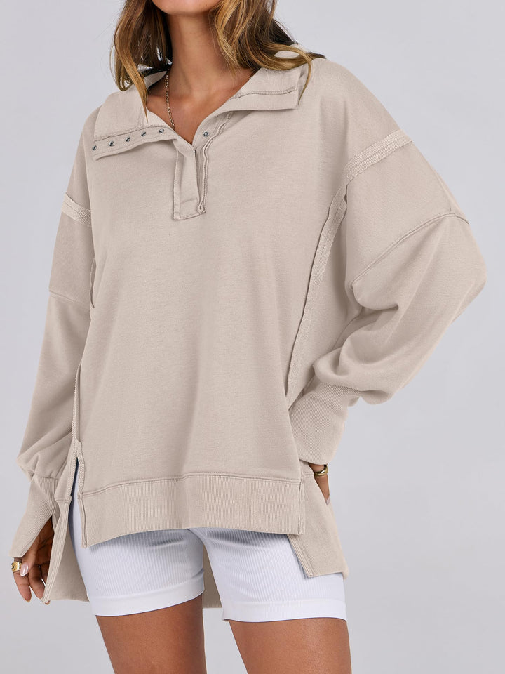 ANRABESS Women's Oversized Button-Up Henley Sweatshirt
