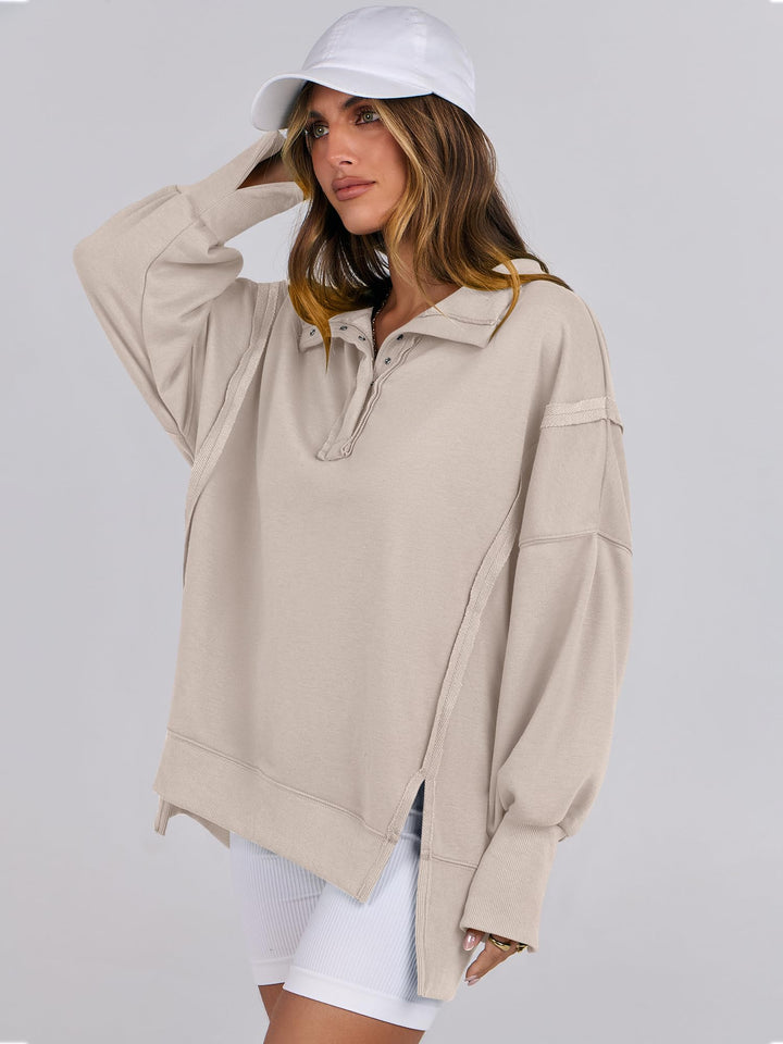 ANRABESS Women's Oversized Button-Up Henley Sweatshirt