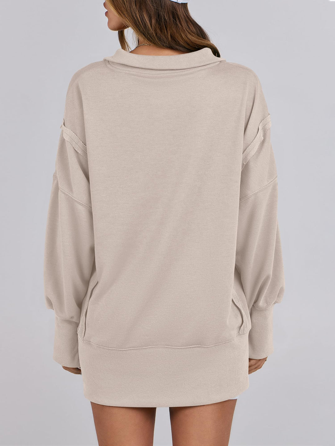 ANRABESS Women's Oversized Button-Up Henley Sweatshirt
