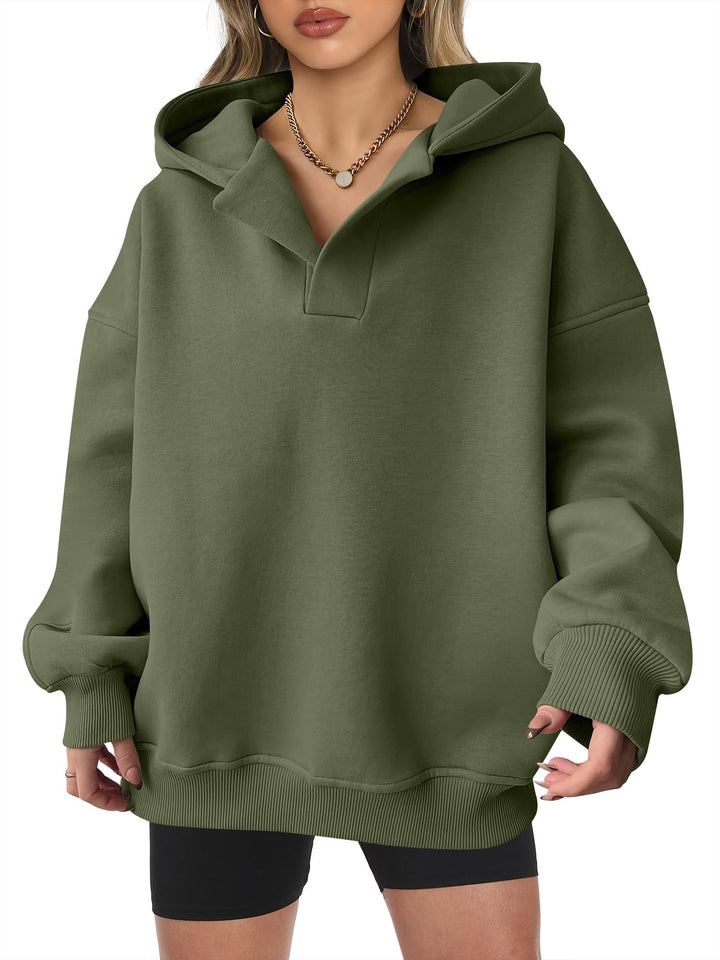ANRABESS Women's Oversized V-Neck Fleece Hoodie