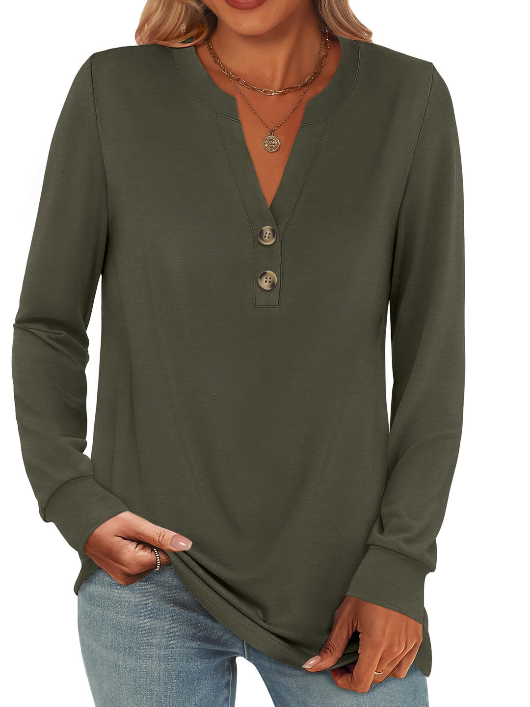 ANRABESS Women's Henley Long Sleeve Business Casual Top