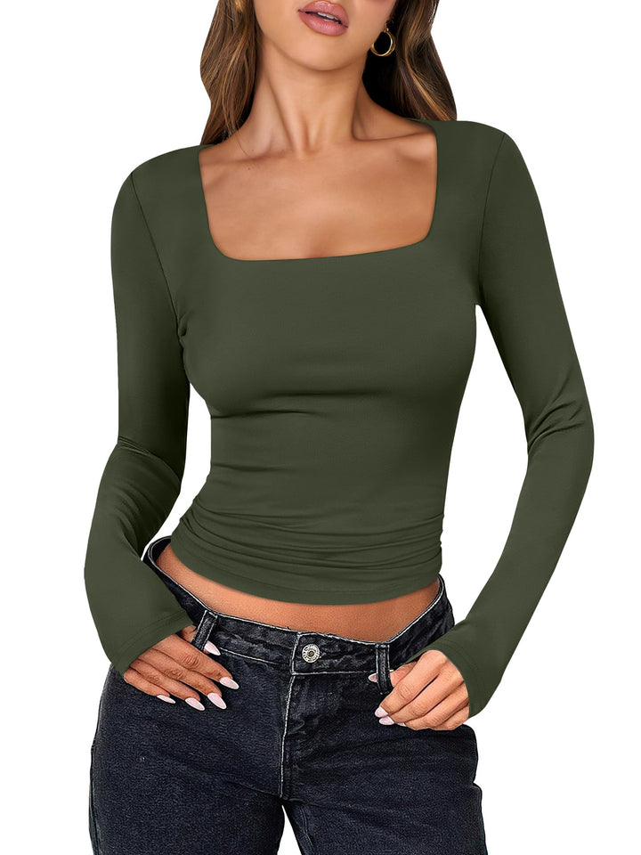 ANRABESS Women's Double Lined Square Neck Crop Top