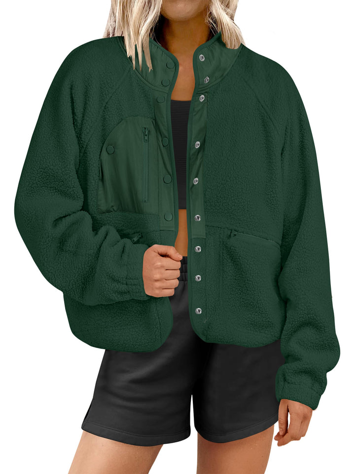 ANRABESS Women's Cropped Sherpa Shacket with Pockets
