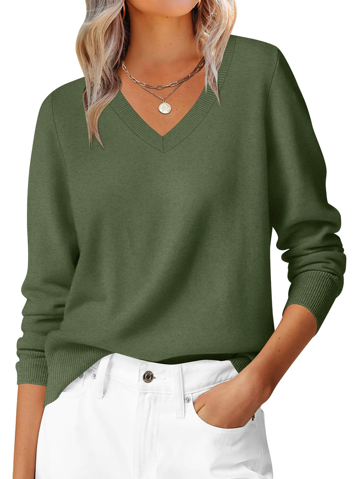 ANRABESS Women's Wool Blend V-Neck Long Sleeve Sweater