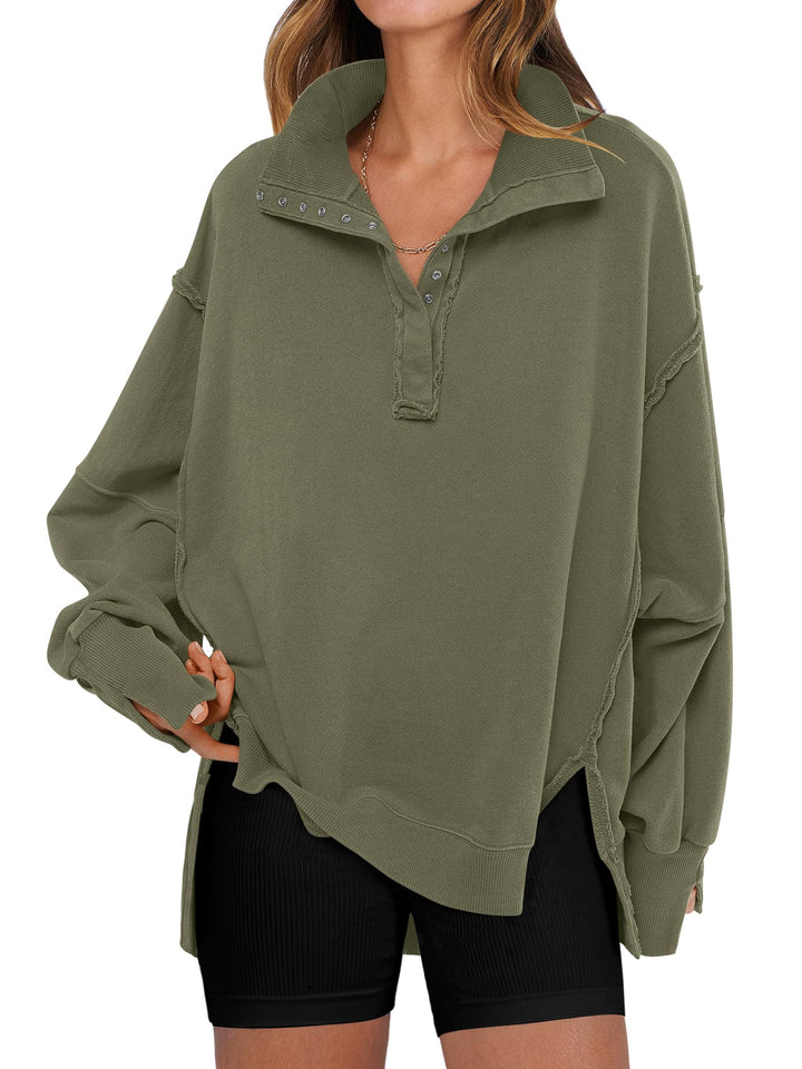 ANRABESS Women's Oversized Button-Up Henley Sweatshirt