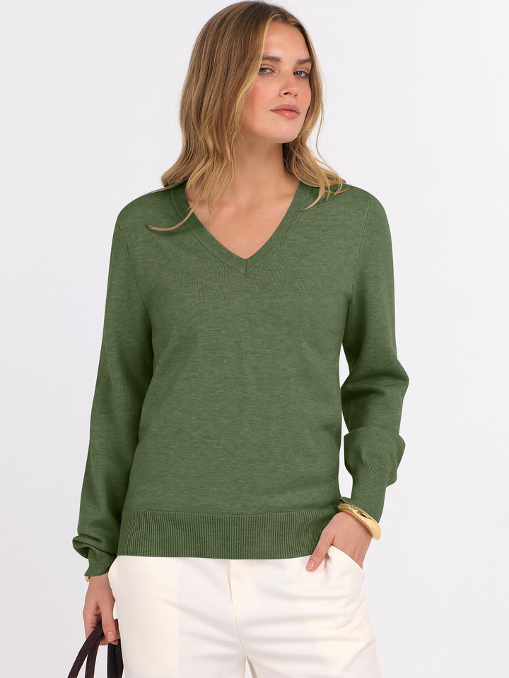 ANRABESS Women's Wool Blend V-Neck Long Sleeve Sweater