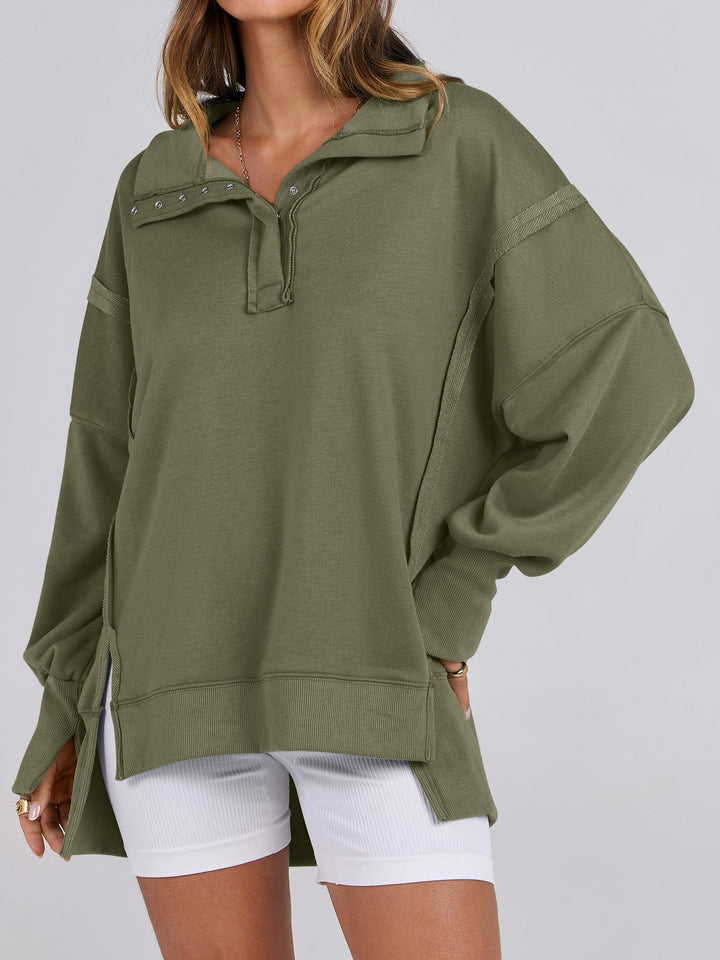 ANRABESS Women's Oversized Button-Up Henley Sweatshirt