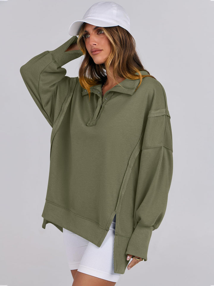 ANRABESS Women's Oversized Button-Up Henley Sweatshirt