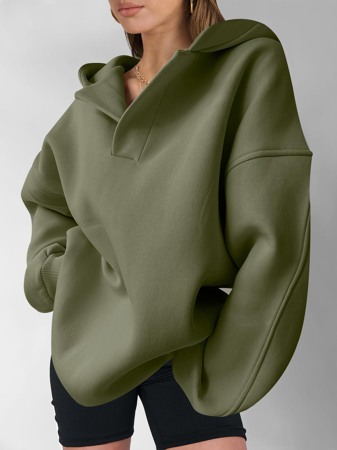 ANRABESS Women's Oversized V-Neck Fleece Hoodie