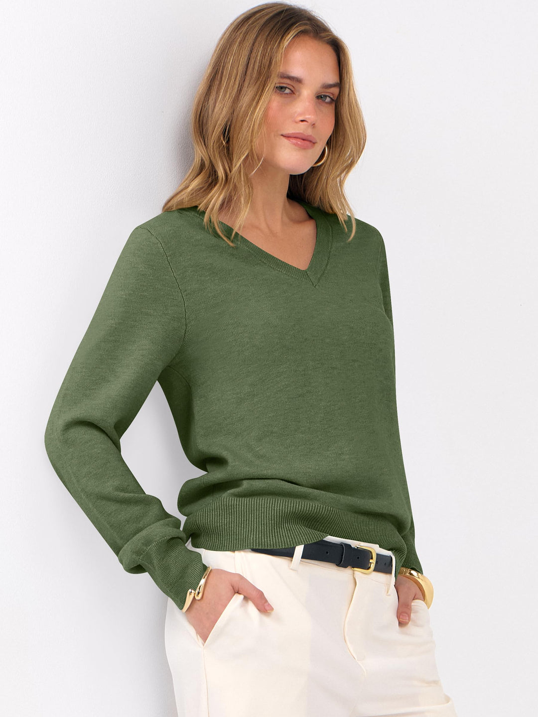 ANRABESS Women's Wool Blend V-Neck Long Sleeve Sweater