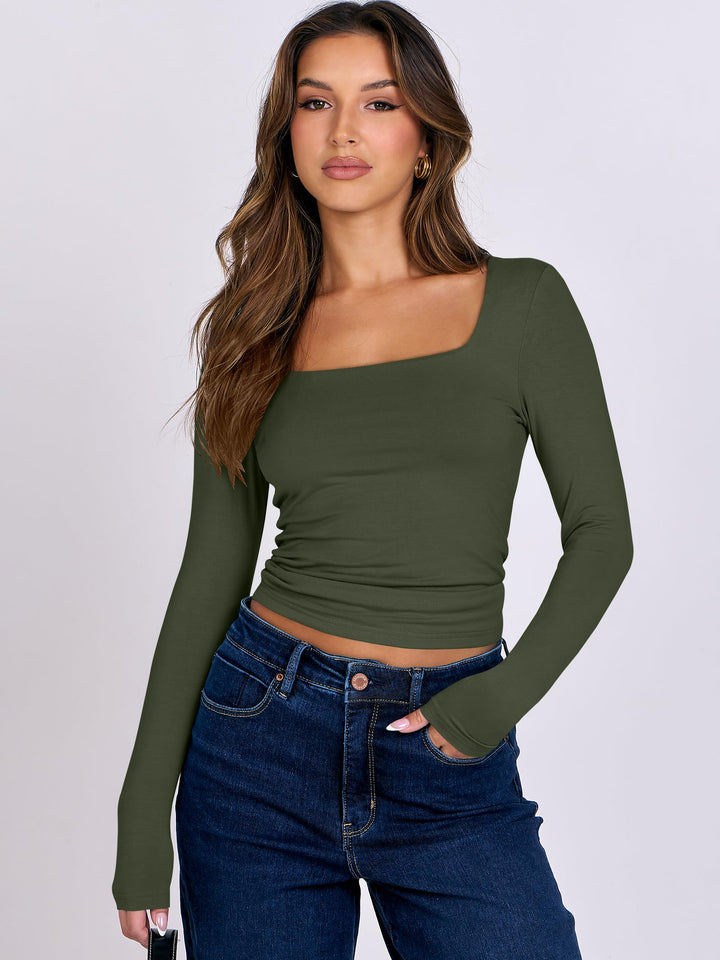 ANRABESS Women's Double Lined Square Neck Crop Top