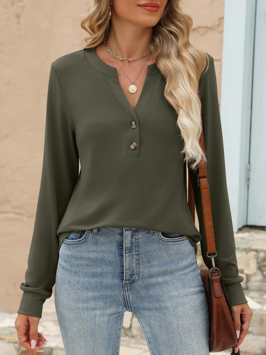 ANRABESS Women's Henley Long Sleeve Business Casual Top
