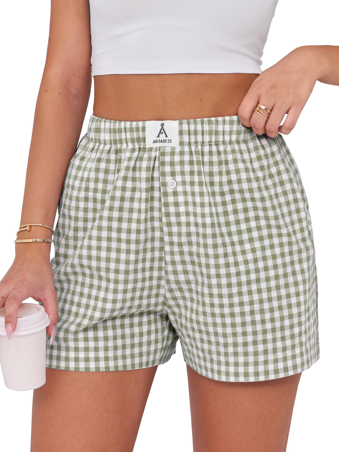 ANRABESS Womens Ruffle Boxer Shorts Gingham Elastic Waist Summer Casual Lounge Sleep Pajama Shorts Lightweight Loose Beach Bottoms with Pockets
