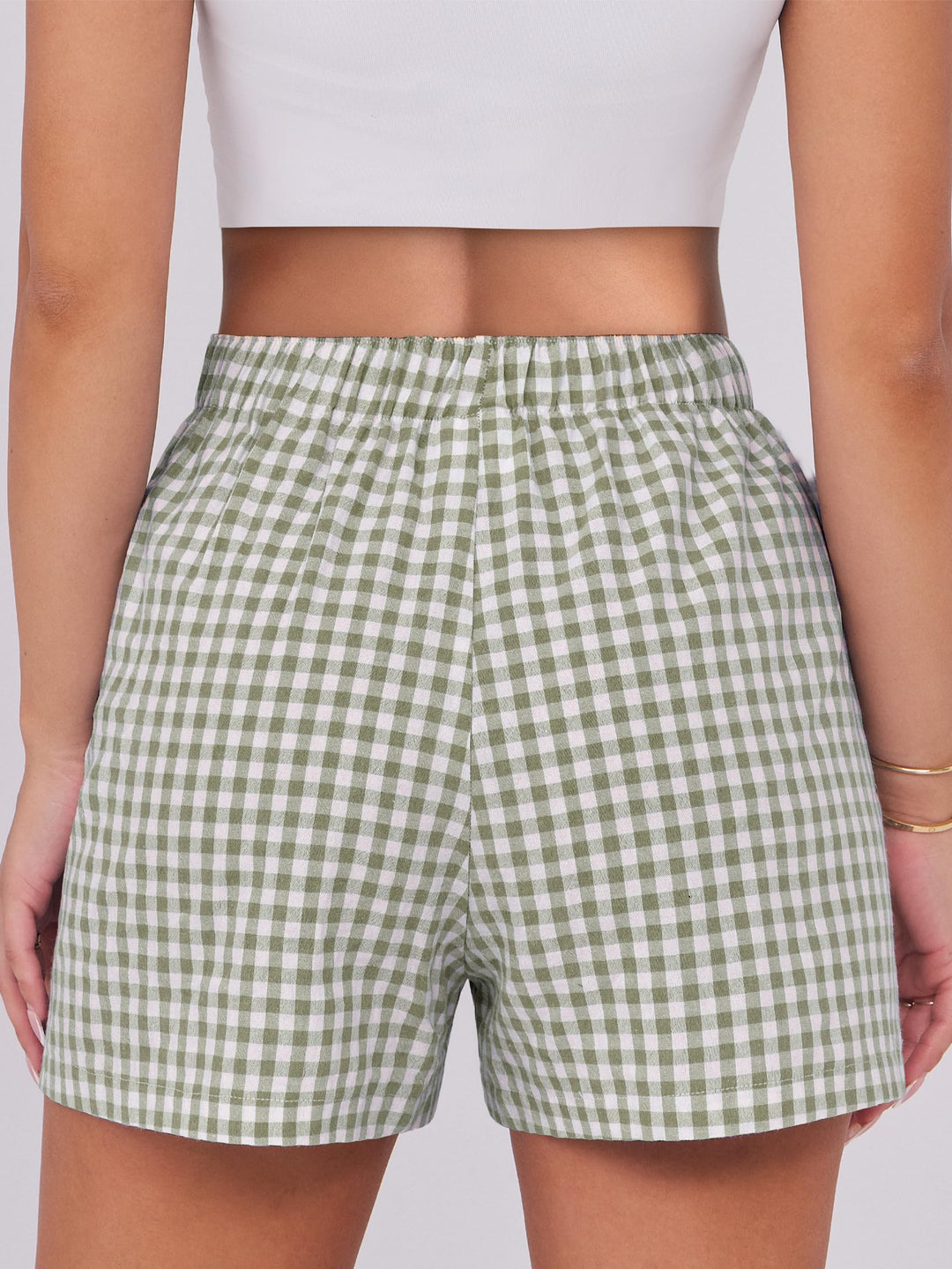 ANRABESS Womens Ruffle Boxer Shorts Gingham Elastic Waist Summer Casual Lounge Sleep Pajama Shorts Lightweight Loose Beach Bottoms with Pockets