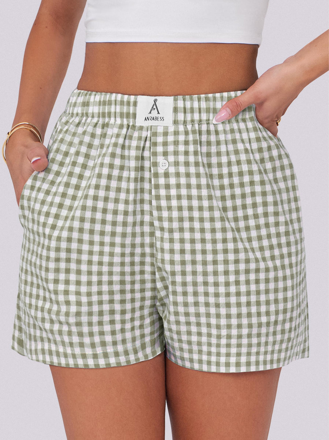 ANRABESS Womens Ruffle Boxer Shorts Gingham Elastic Waist Summer Casual Lounge Sleep Pajama Shorts Lightweight Loose Beach Bottoms with Pockets