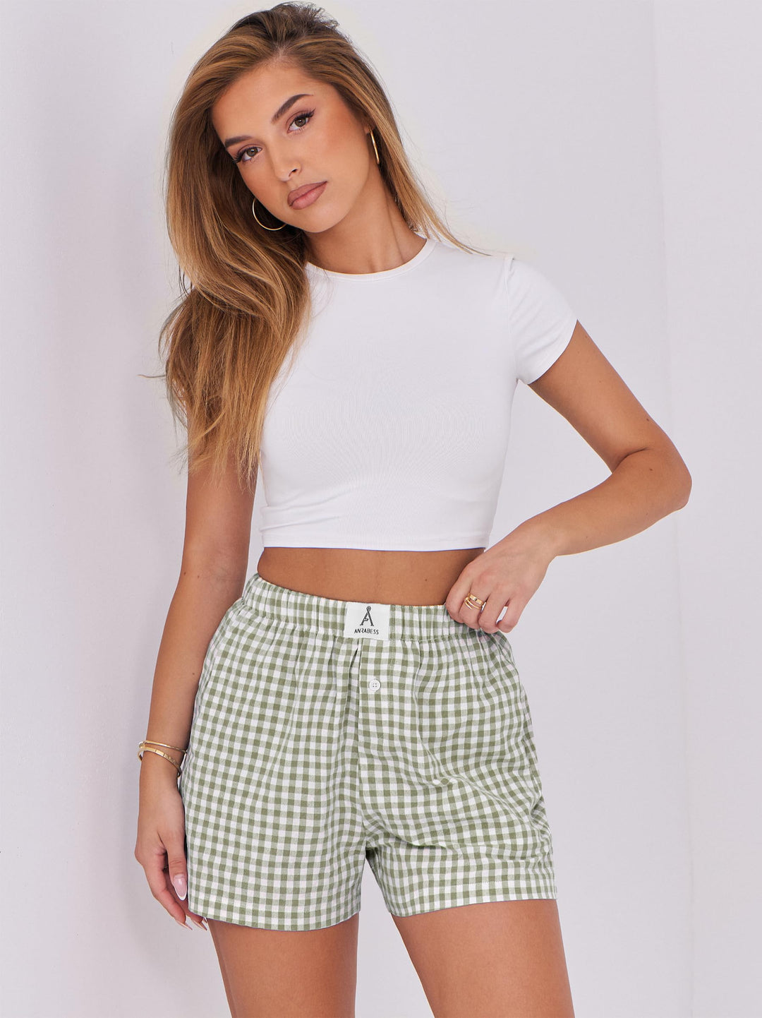 ANRABESS Womens Ruffle Boxer Shorts Gingham Elastic Waist Summer Casual Lounge Sleep Pajama Shorts Lightweight Loose Beach Bottoms with Pockets