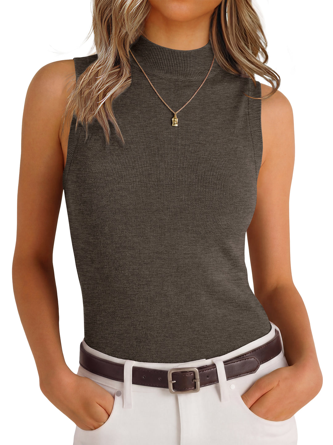 ANRABESS Mock Neck Tank Tops Sweaters Wool Blend Sleeveless Soft Fitted Business Casual Sweater Shirts 2026 Summer Clothes