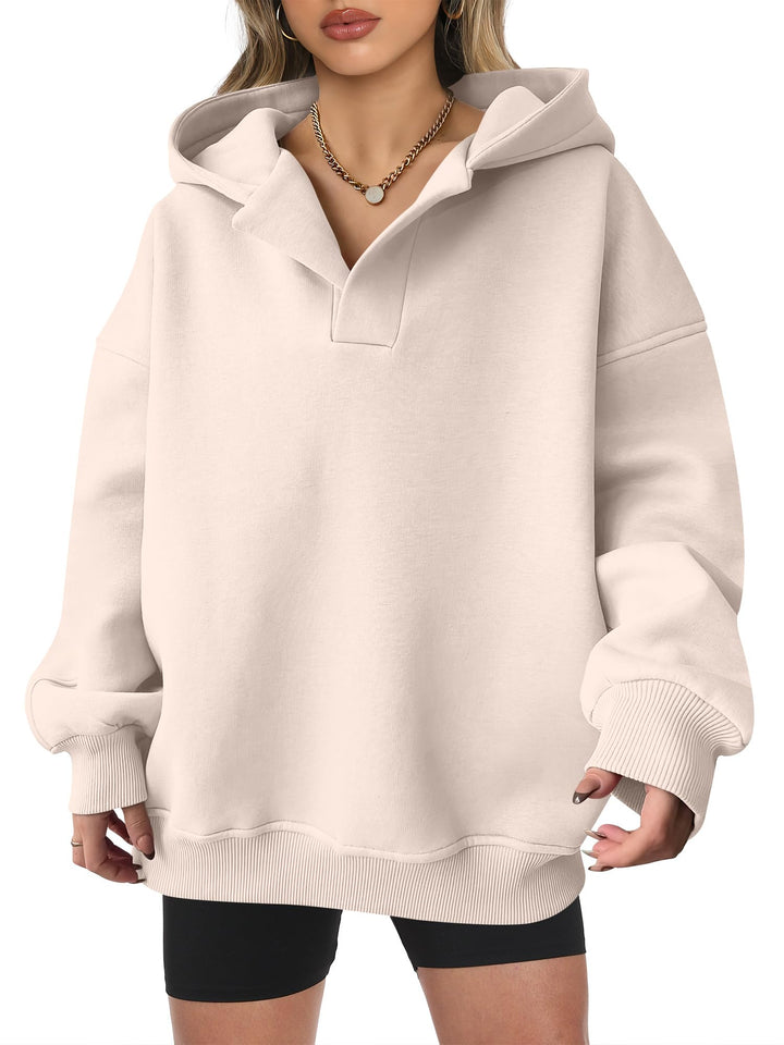 ANRABESS Women's Oversized V-Neck Fleece Hoodie