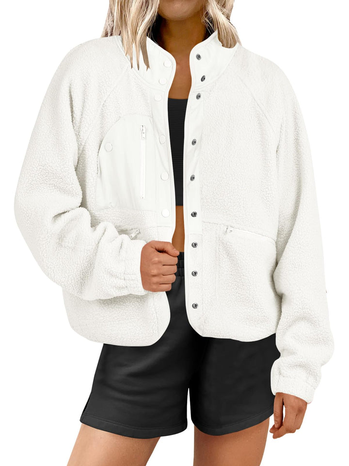 ANRABESS Women's Cropped Sherpa Shacket with Pockets