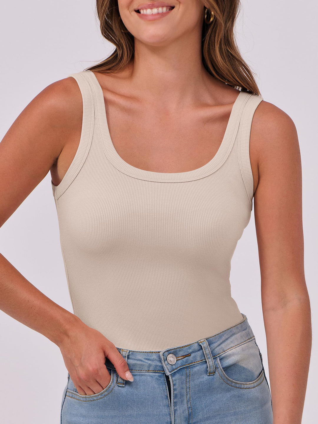ANRABESS Womens Sleeveless Scoop Neck Tank Top Ribbed Fitted Summer Basic Slim Cute Tops 2026