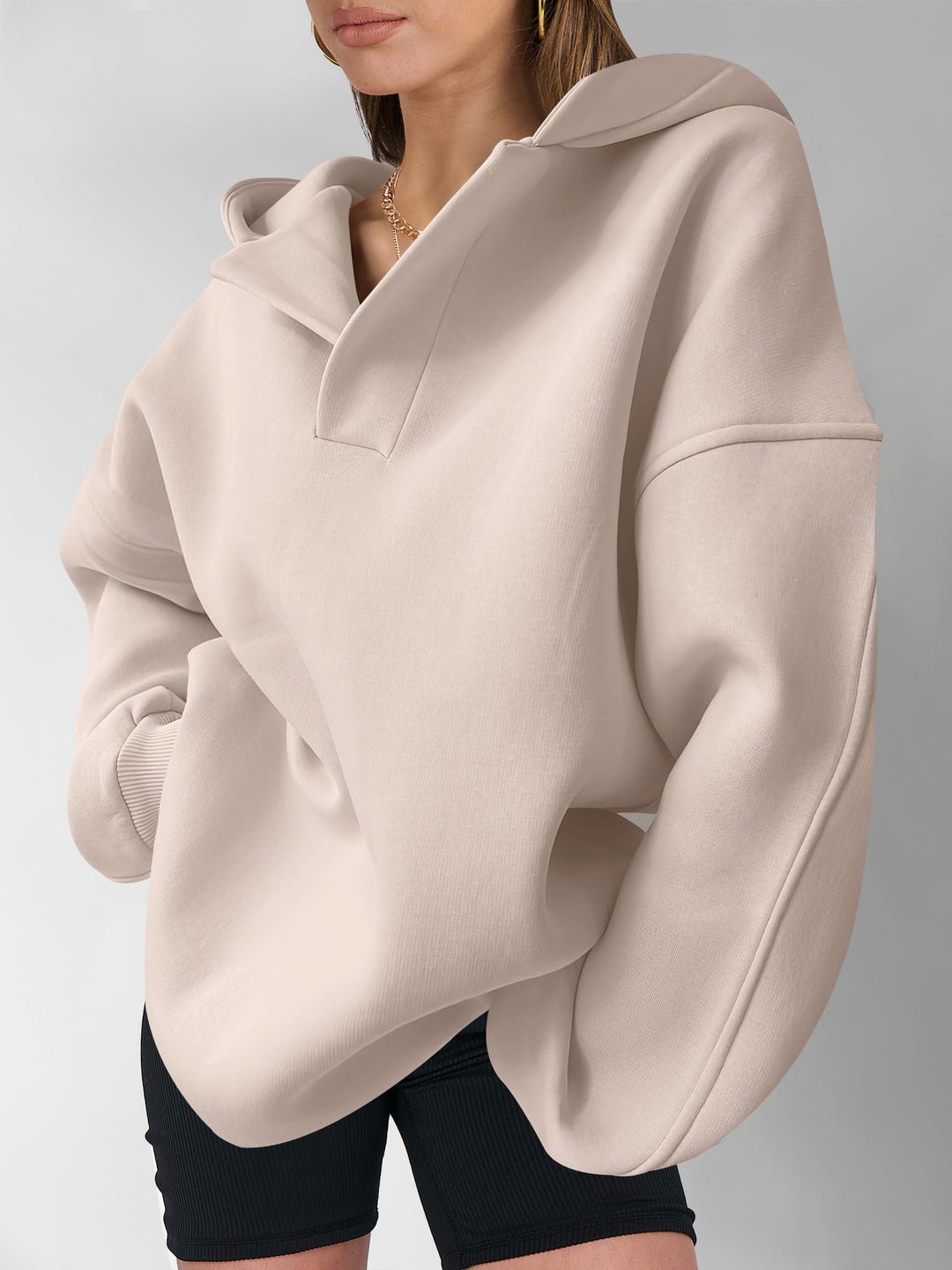 ANRABESS Women's Oversized V-Neck Fleece Hoodie