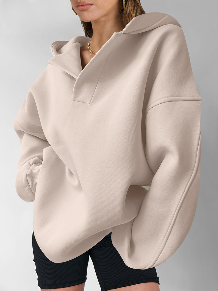 ANRABESS Women's Oversized V-Neck Fleece Hoodie