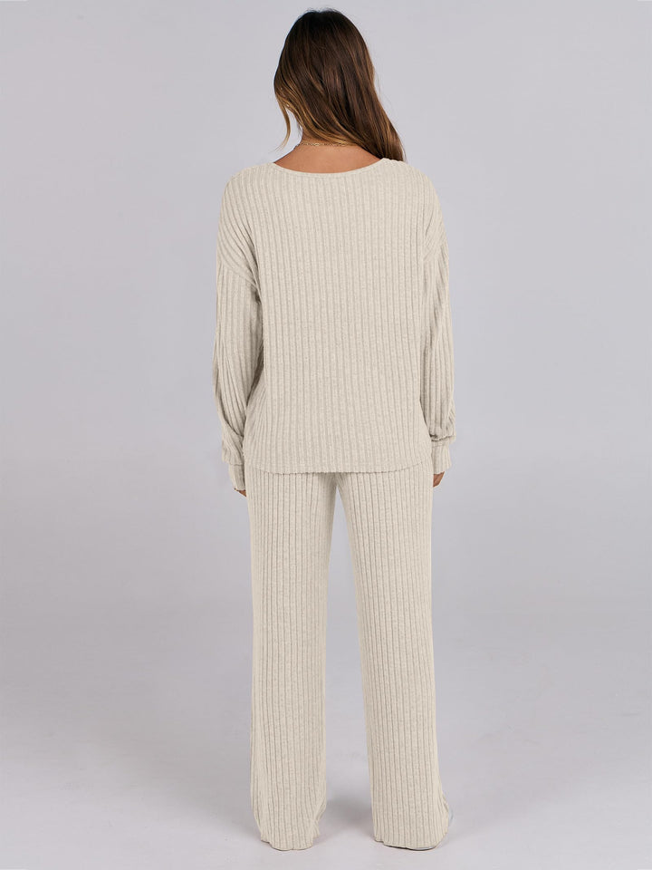 ANRABESS Women 2 Piece Lounge Pajamas Sets Casual Ribbed Knit Long Sleeve Top Pants Matching Set 2026 Fall Outfits Clothes