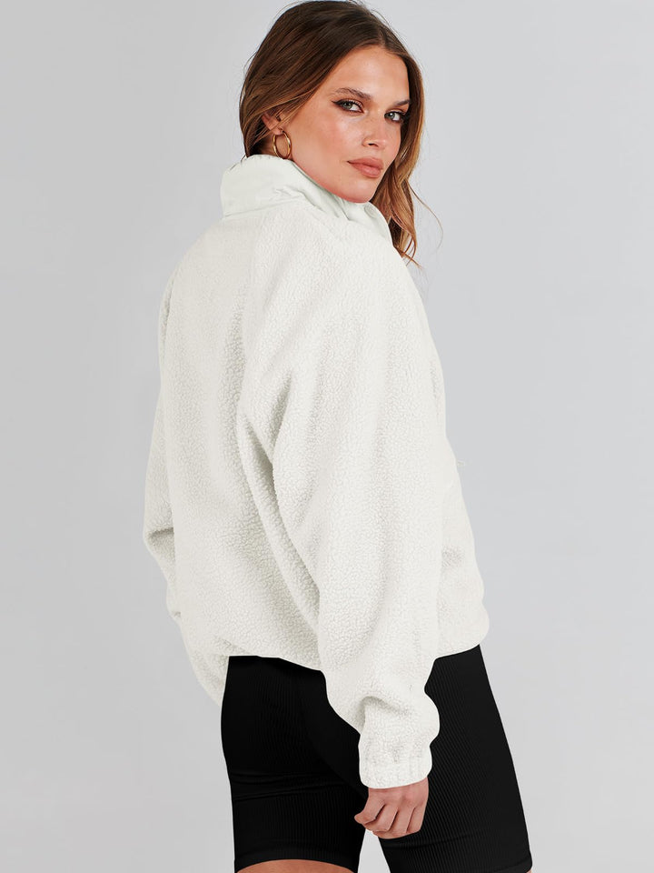 ANRABESS Women's Cropped Sherpa Shacket with Pockets